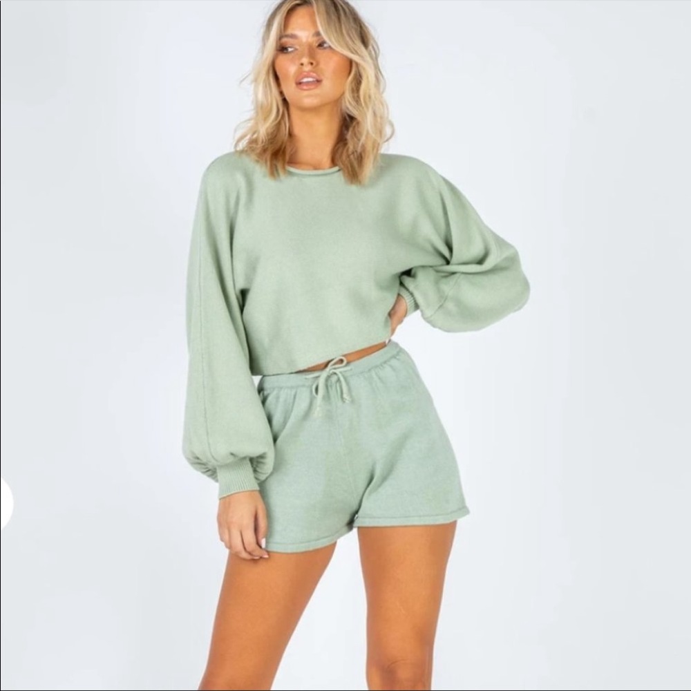 Princess Polly Ashleigh Sage Green Knit Shorts